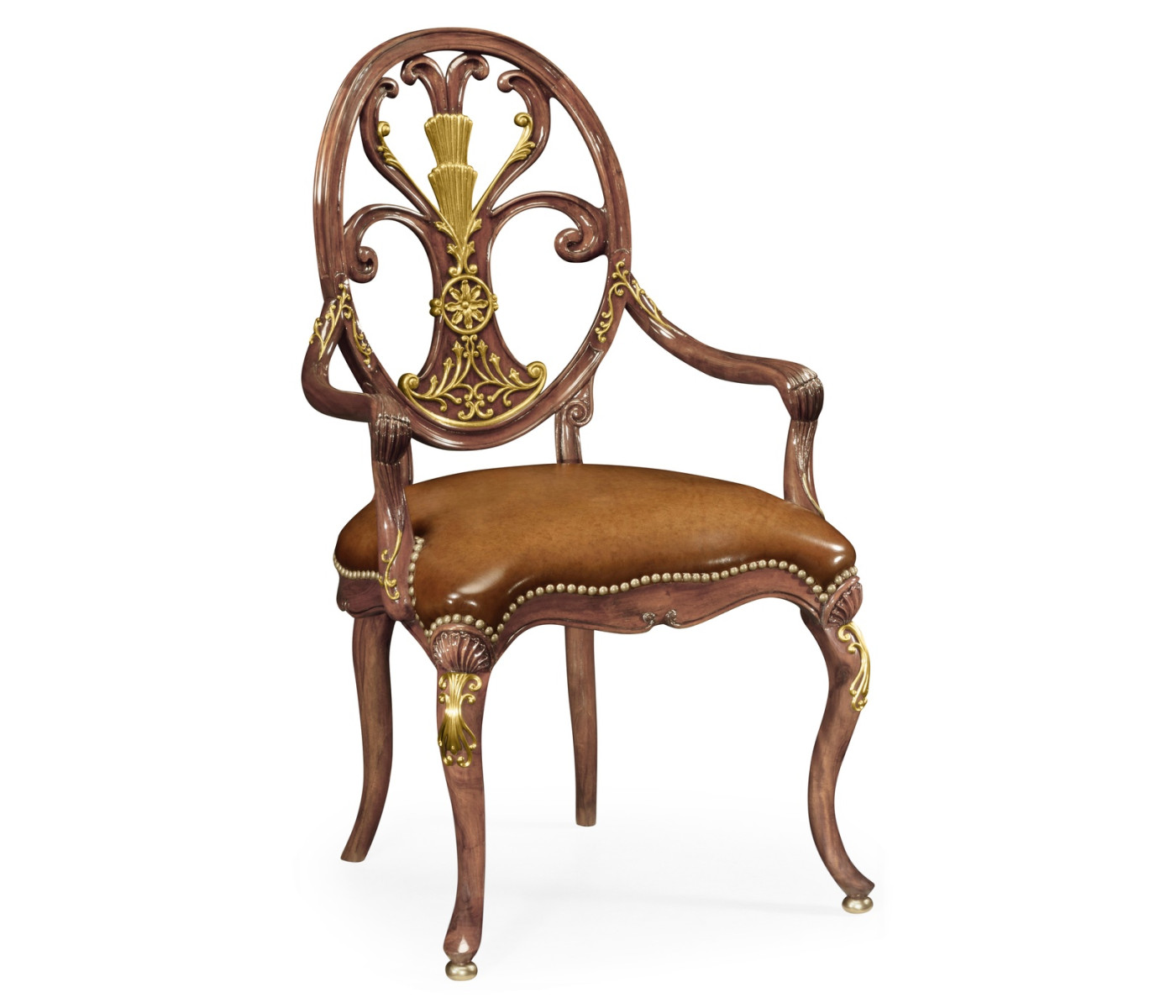 Sheraton Style Burl Walnut Oval Back Arm Chair