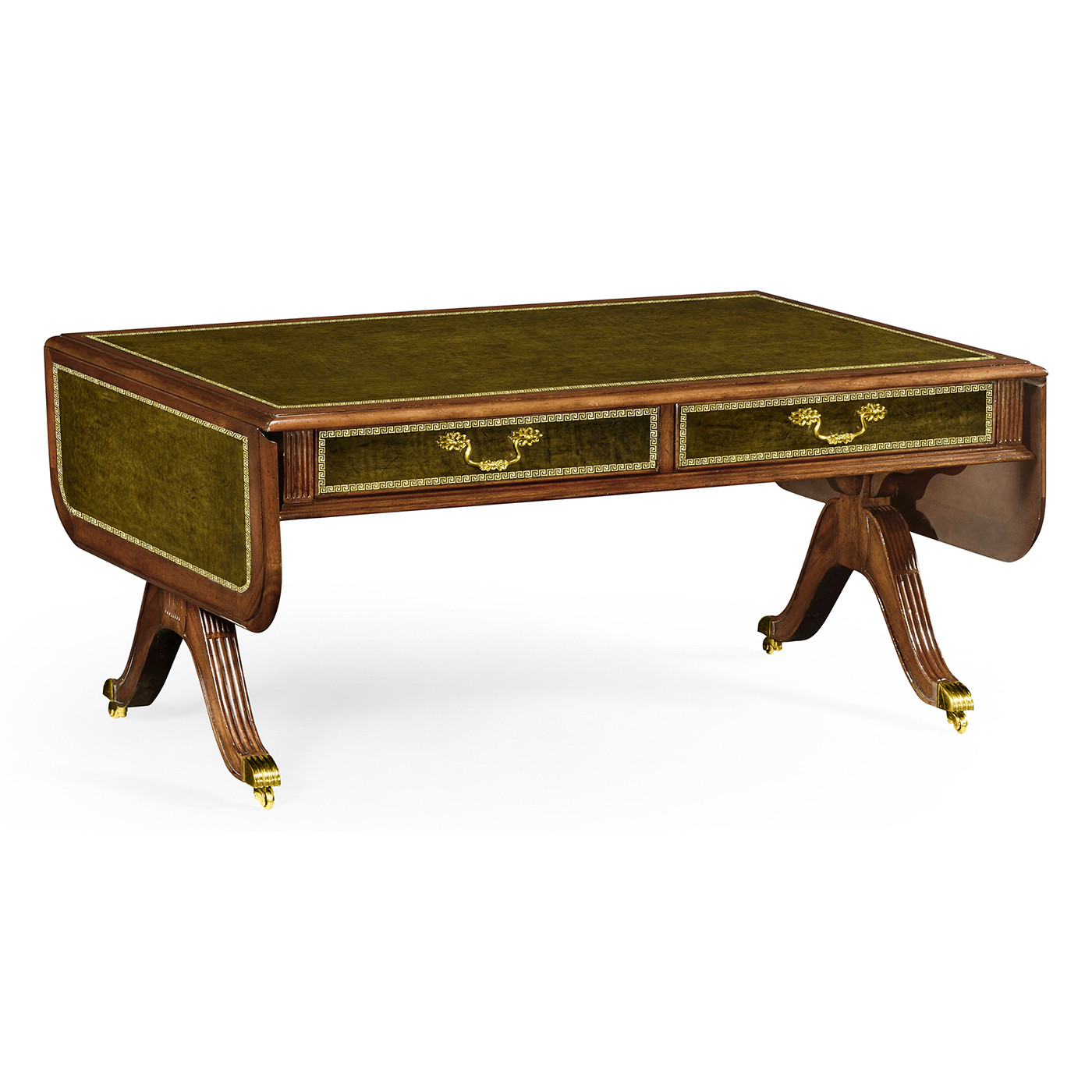 Regency style leather inlaid drop leaf coffee table