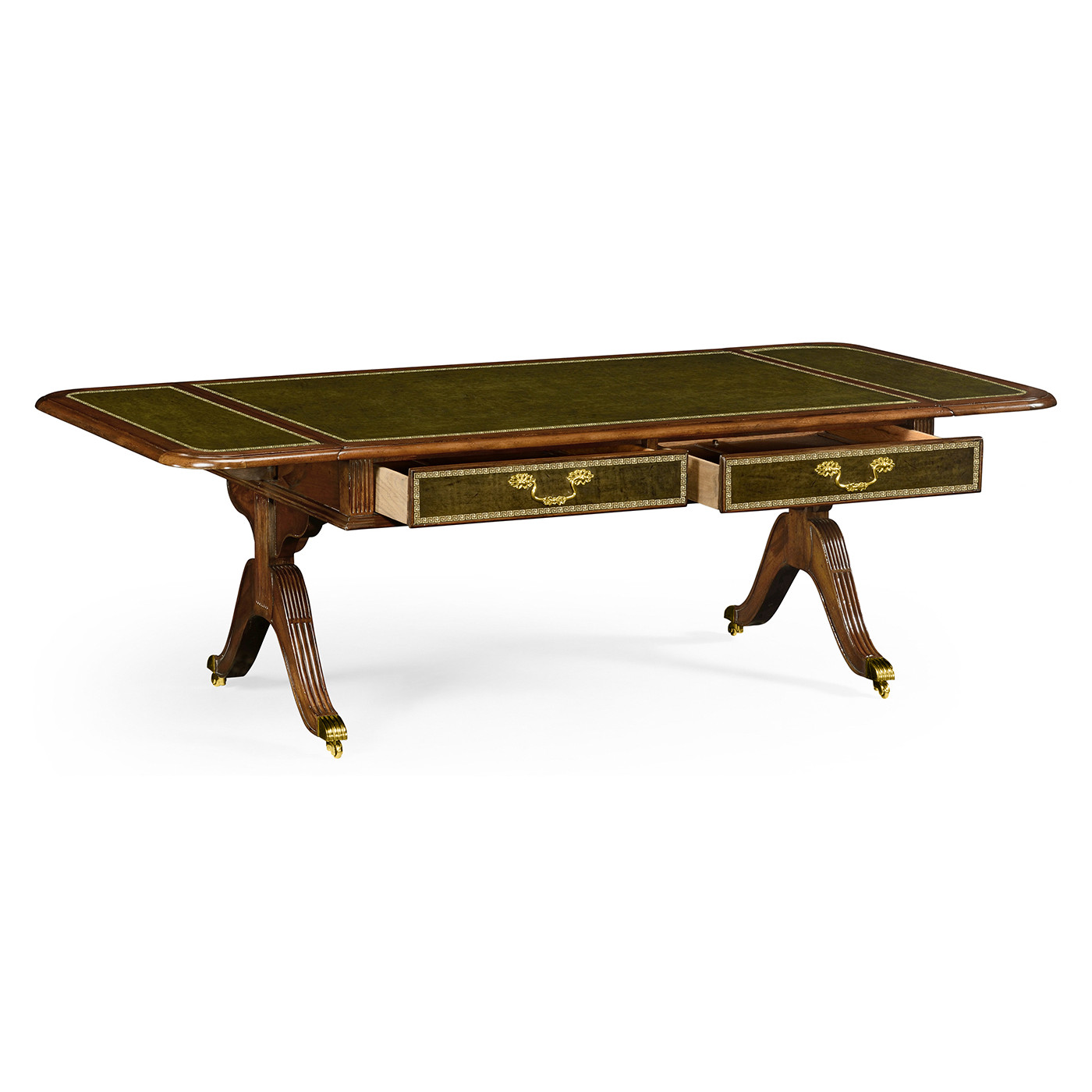 Regency style leather inlaid drop leaf coffee table