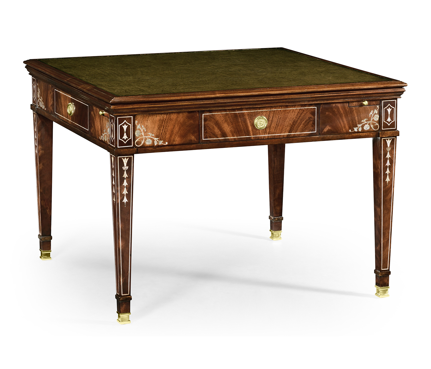 Mahogany square games table with mother of pearl inlay