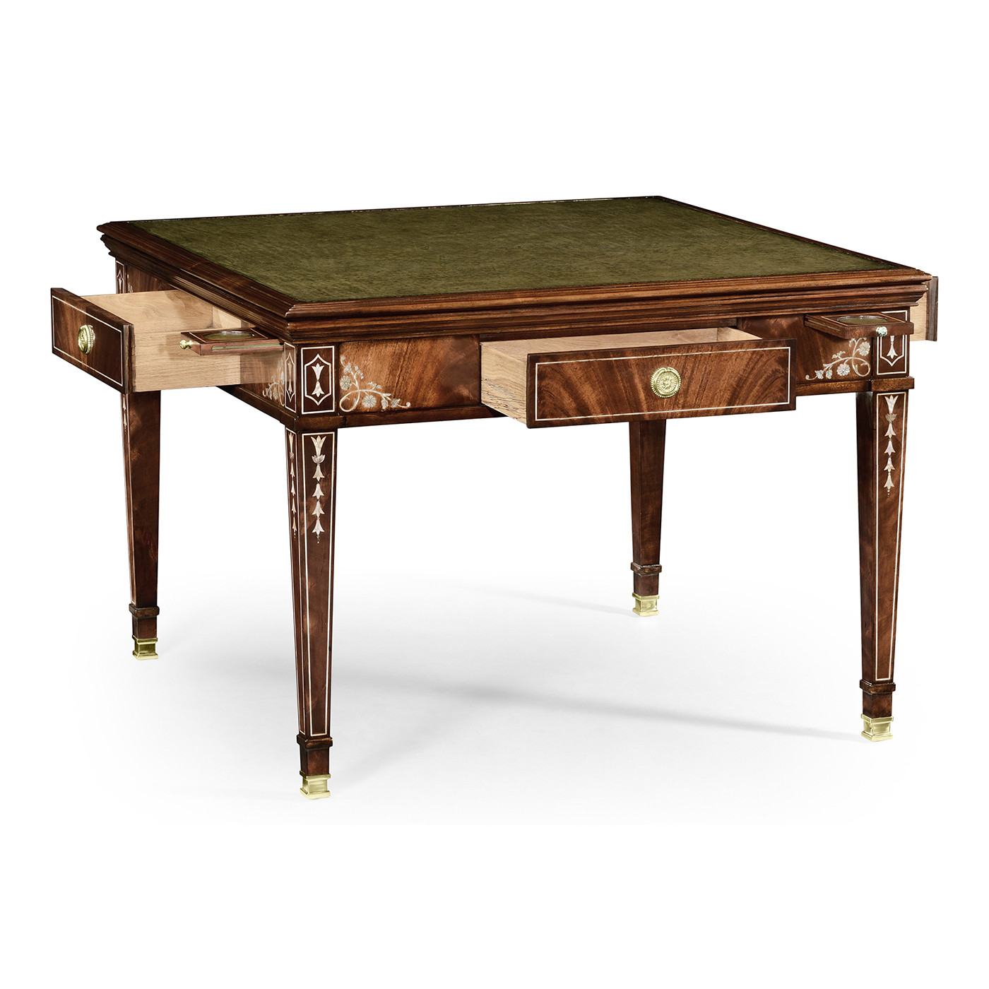 Mahogany square games table with mother of pearl inlay