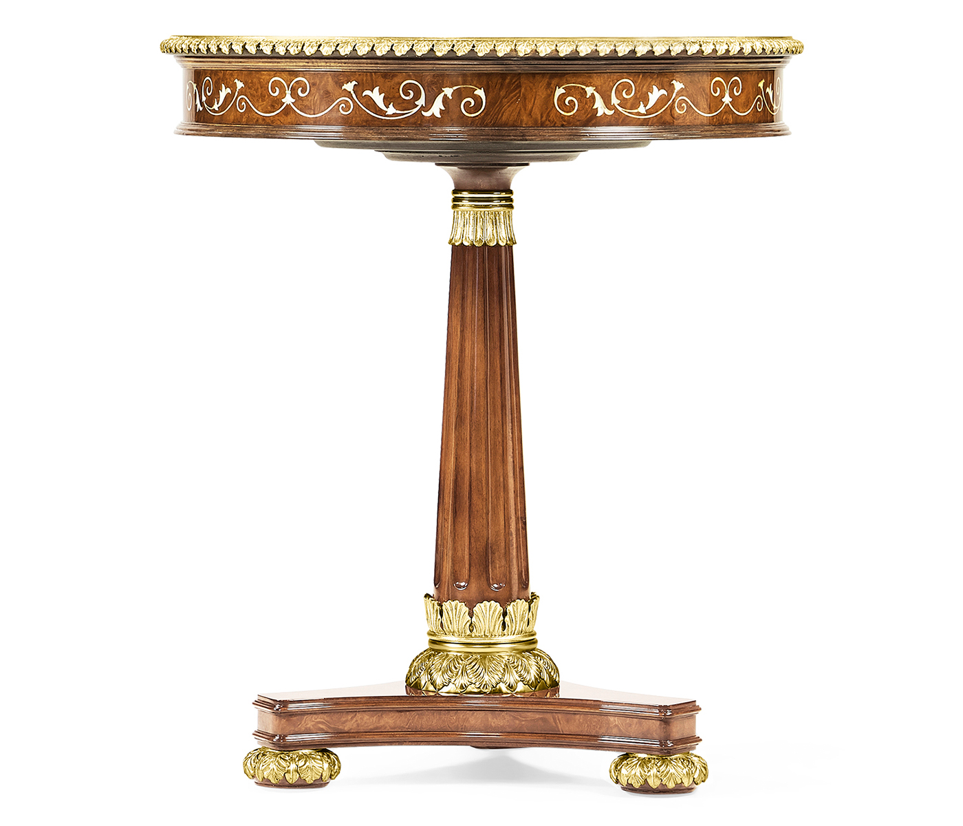 Burl & mother of pearl inlaid round side table