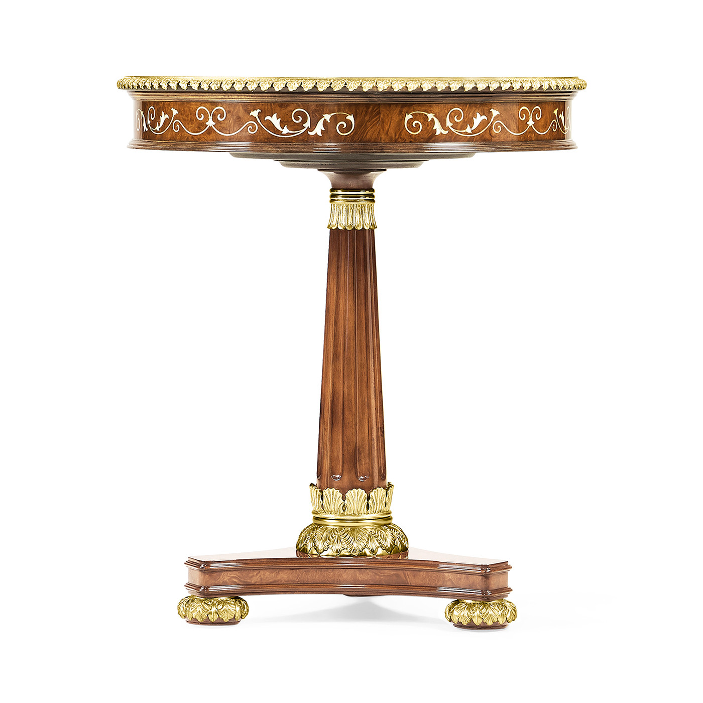 Burl & mother of pearl inlaid round side table