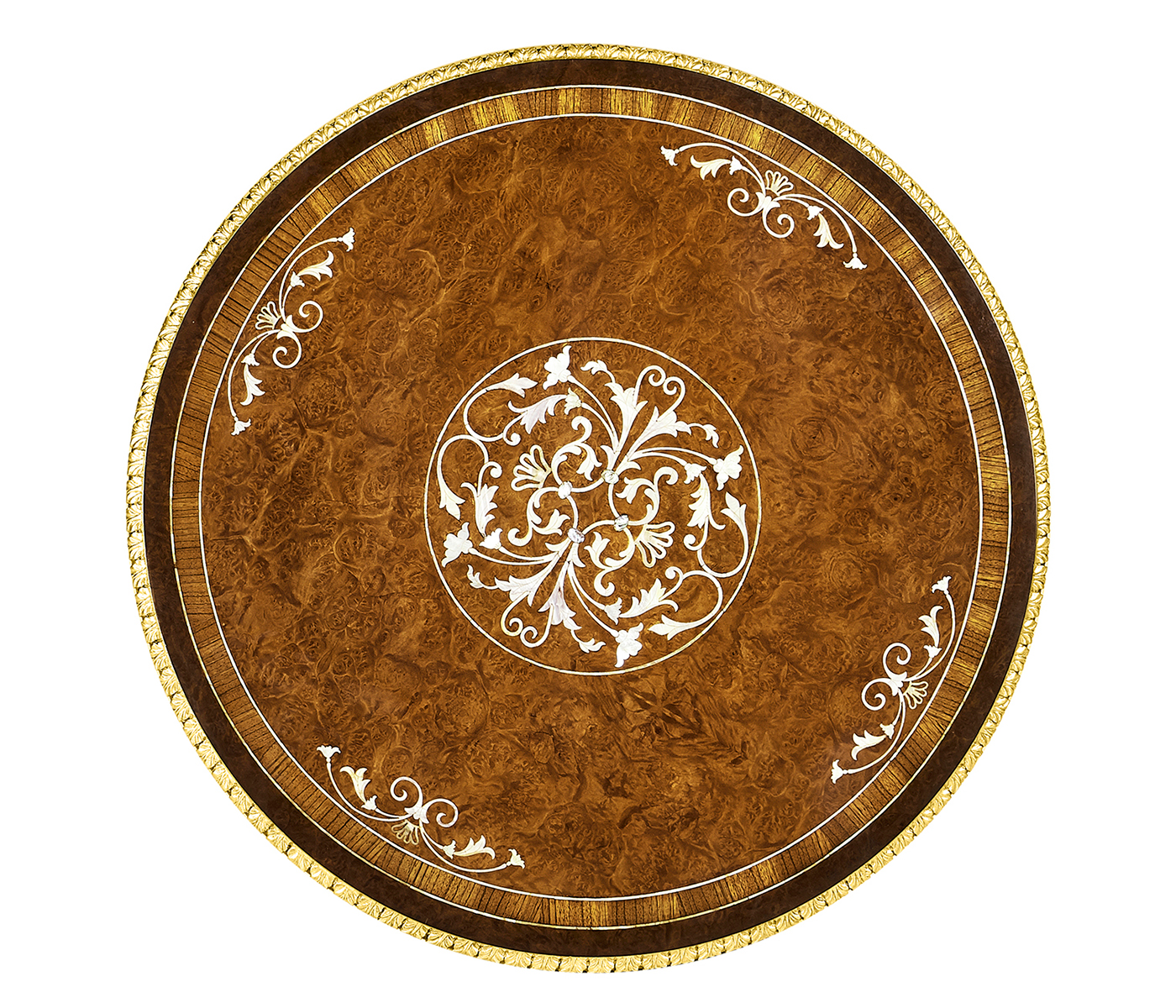 Burl & mother of pearl inlaid round side table