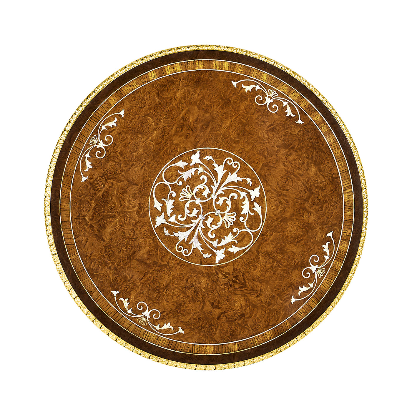 Burl & mother of pearl inlaid round side table