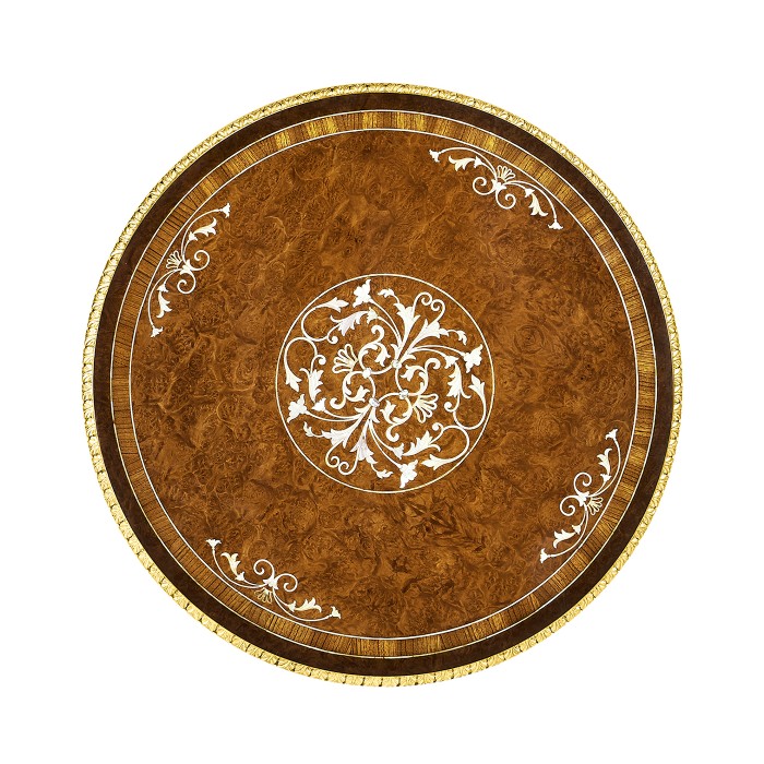 Burl & mother of pearl inlaid round side table