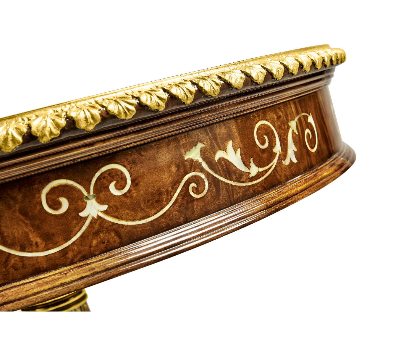 Burl & mother of pearl inlaid round side table