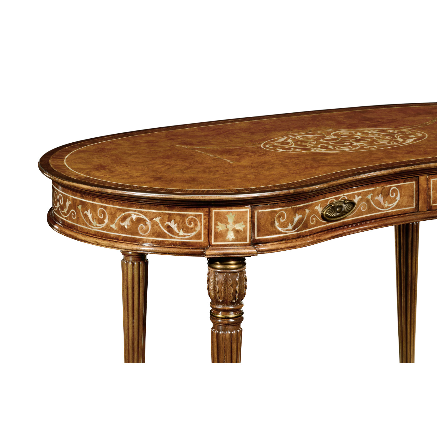 Burl & mother of pearl kidney shaped desk