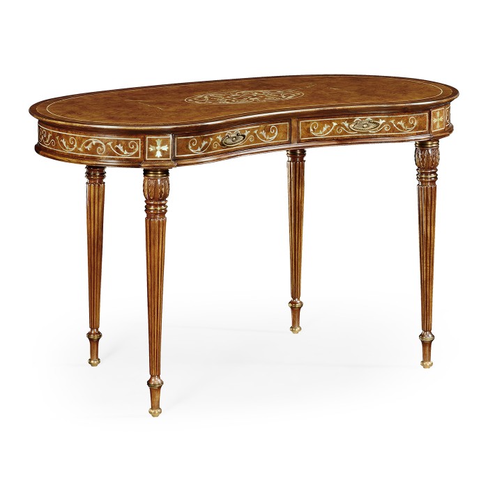 Burl & mother of pearl kidney shaped desk