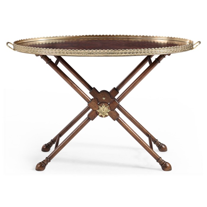 Oval Mahogany Tray on Stand with Brass Border
