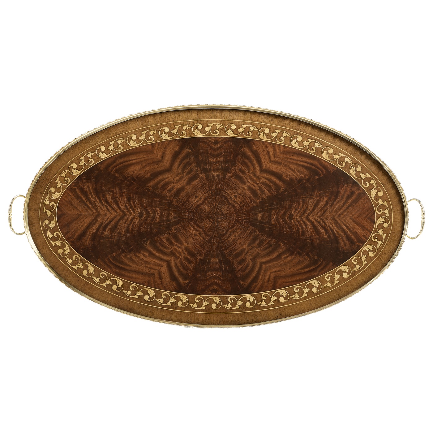 Oval Mahogany Tray on Stand with Brass Border