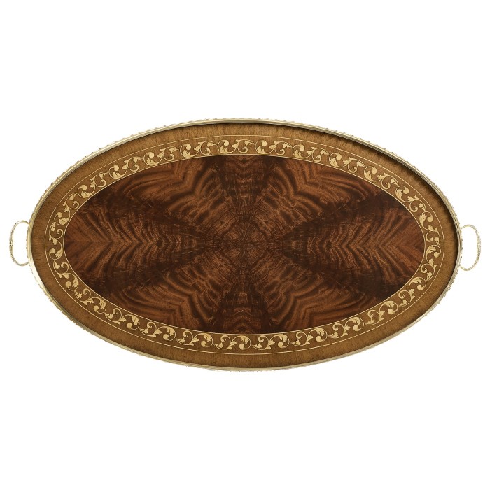 Oval Mahogany Tray on Stand with Brass Border