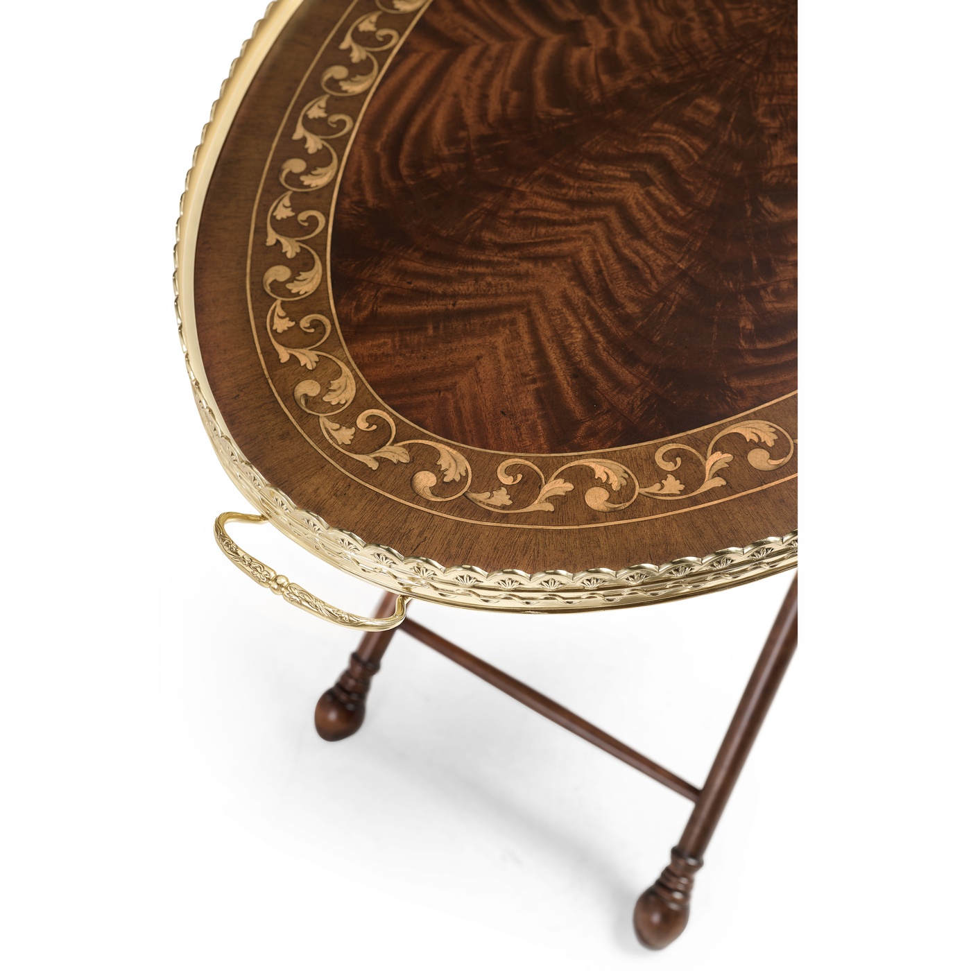 Oval Mahogany Tray on Stand with Brass Border