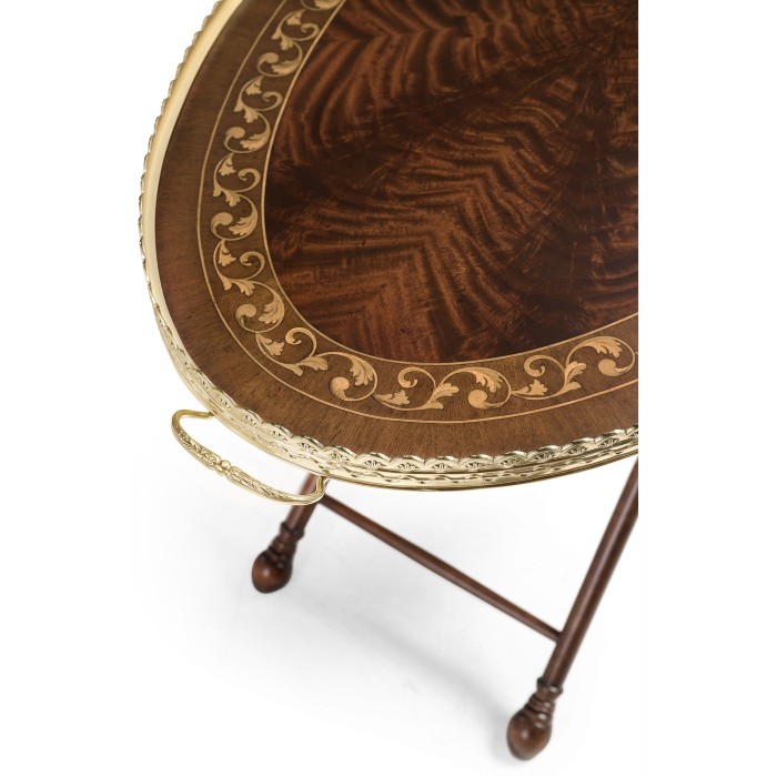 Oval Mahogany Tray on Stand with Brass Border