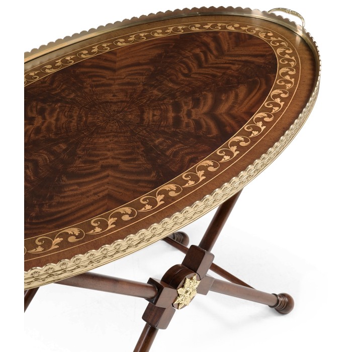 Oval Mahogany Tray on Stand with Brass Border