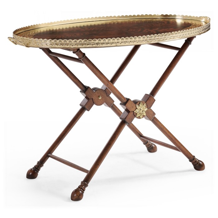 Oval Mahogany Tray on Stand with Brass Border
