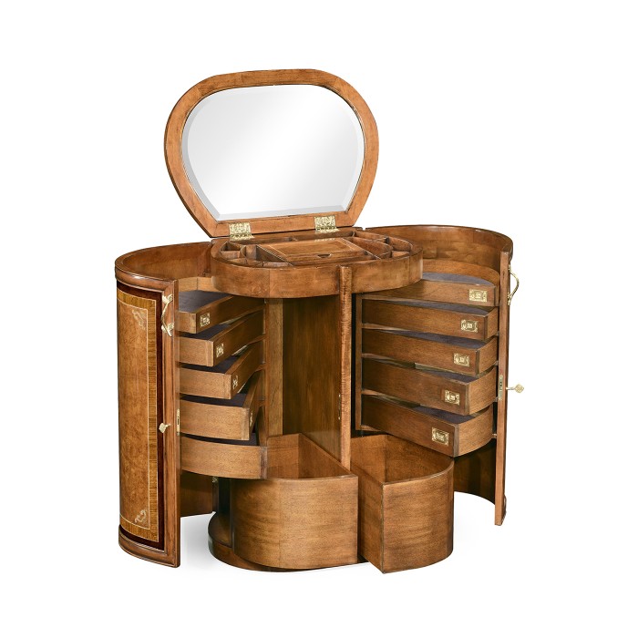 Burl & mother of pearl inlaid metamorphic dressing table