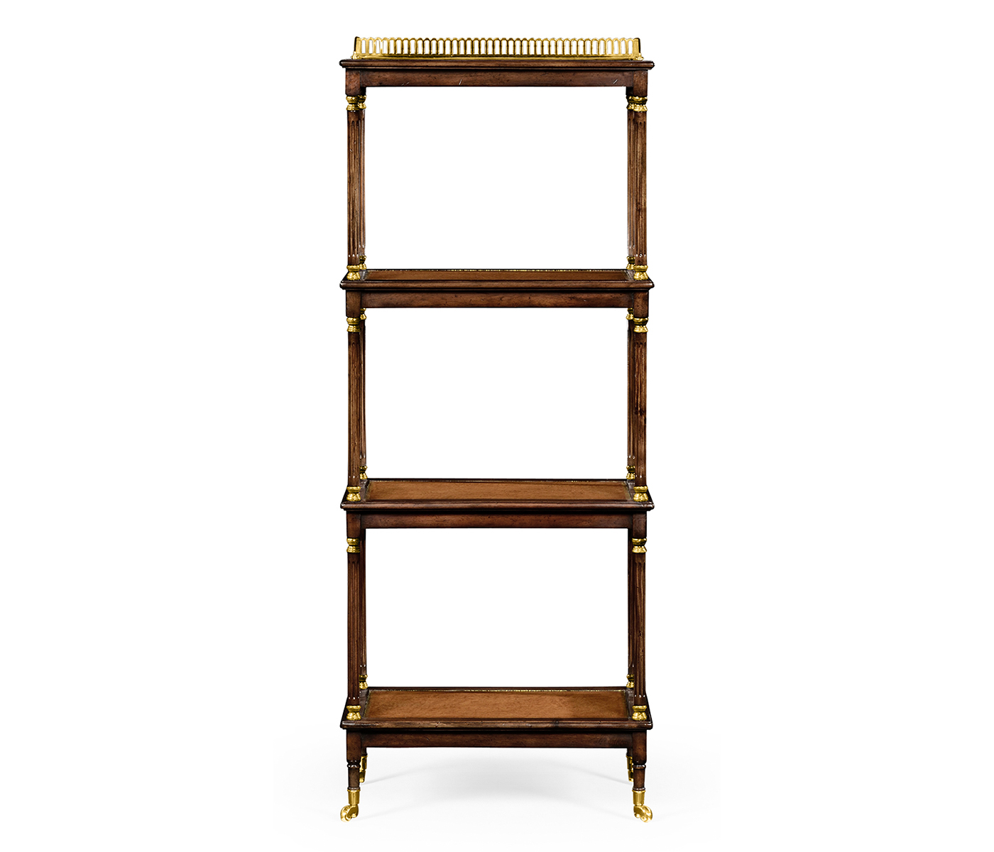 Mahogany four-tier étagère with leather inserts