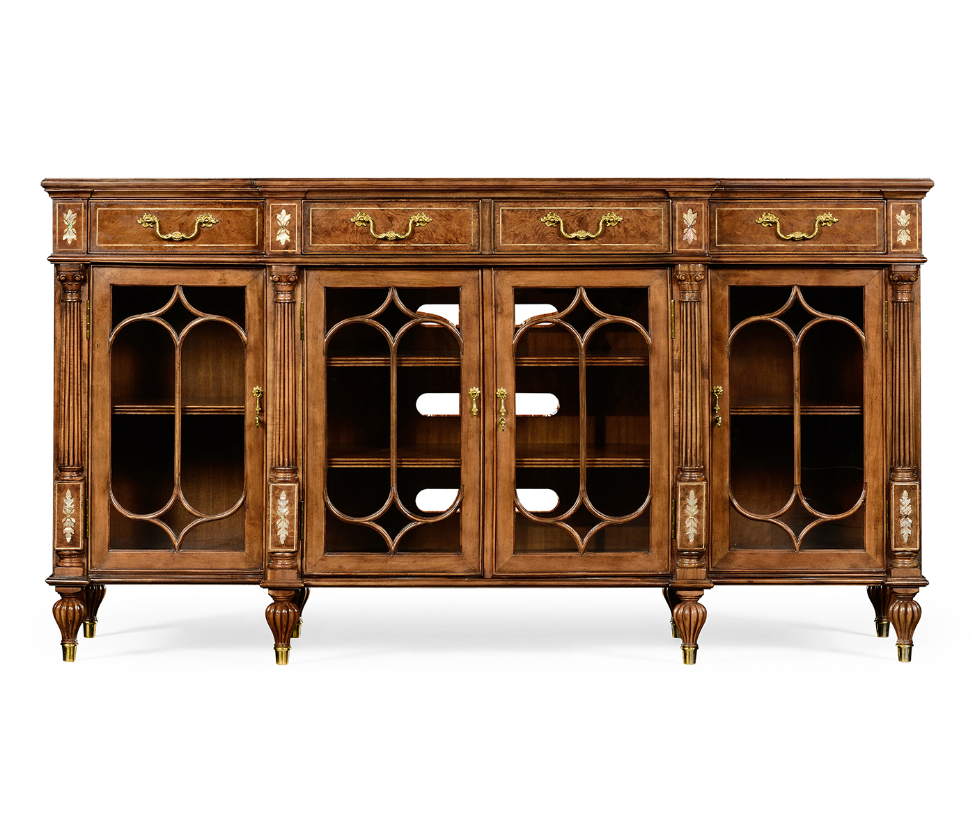 Burl & mother of pearl glazed display/entertainment cabinet