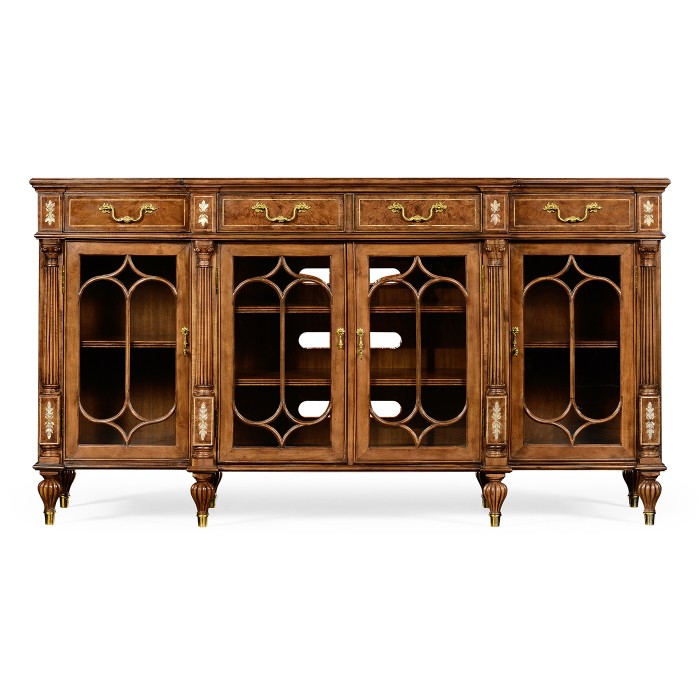 Burl & mother of pearl glazed display/entertainment cabinet