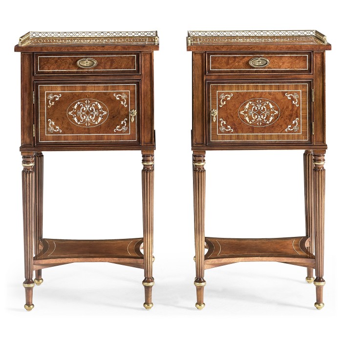Pair of Burl & Mother of Pearl Bedside Cabinets with Undertier