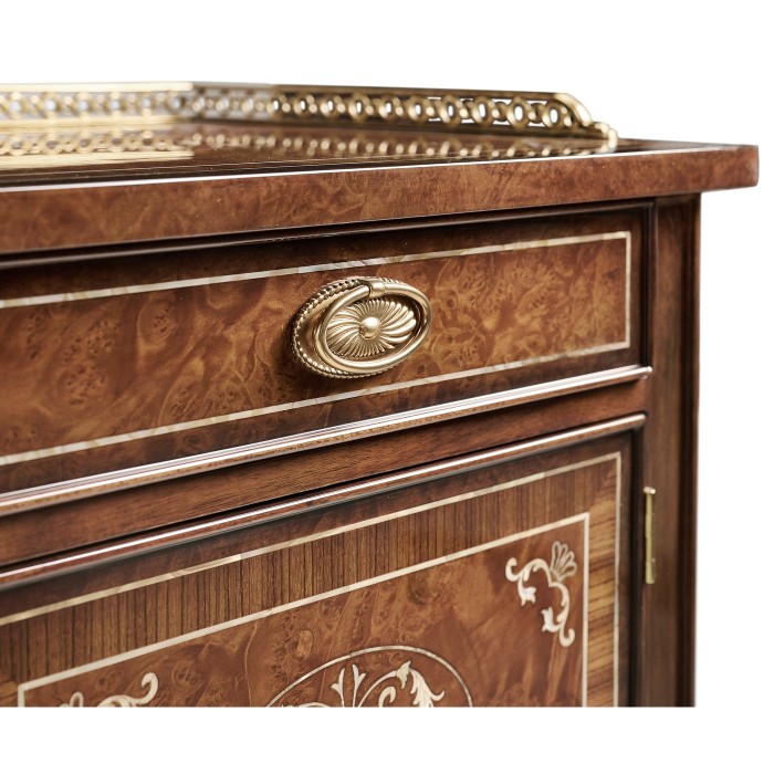 Pair of Burl & Mother of Pearl Bedside Cabinets with Undertier