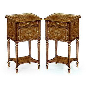 Pair of Burl & Mother of Pearl Bedside Cabinets with Undertier