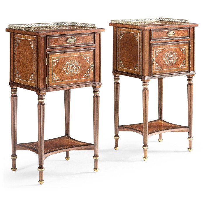 Pair of Burl & Mother of Pearl Bedside Cabinets with Undertier
