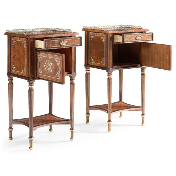 Pair of Burl & Mother of Pearl Bedside Cabinets with Undertier