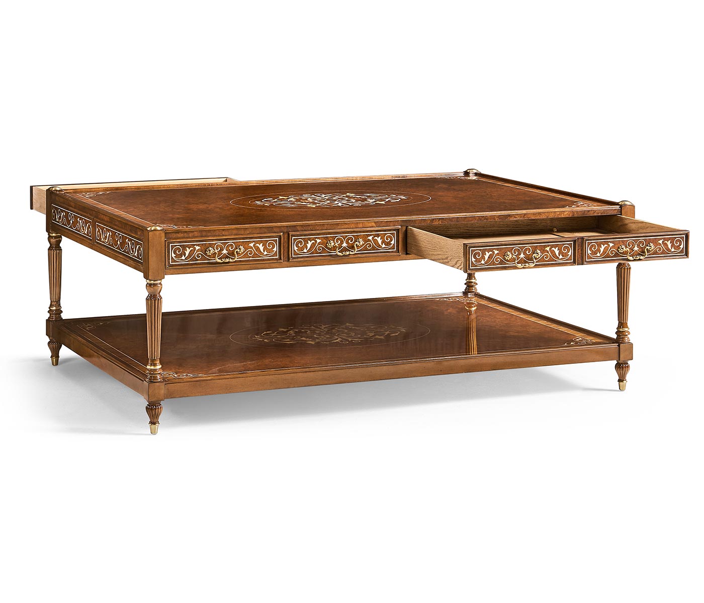 Burl & Mother of Pearl Inlaid Rectangular Coffee Table