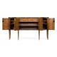 Burl and mother of pearl inlaid serpentine sideboard