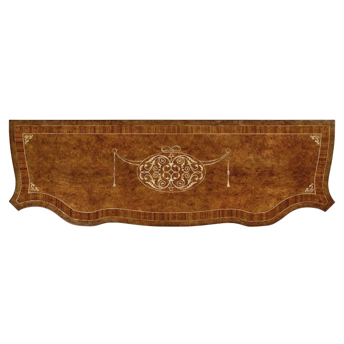 Burl and mother of pearl inlaid serpentine sideboard