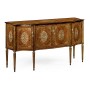 Burl and mother of pearl inlaid serpentine sideboard