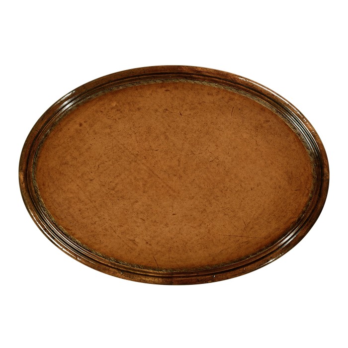 Mahogany and leather inlaid oval lamp table