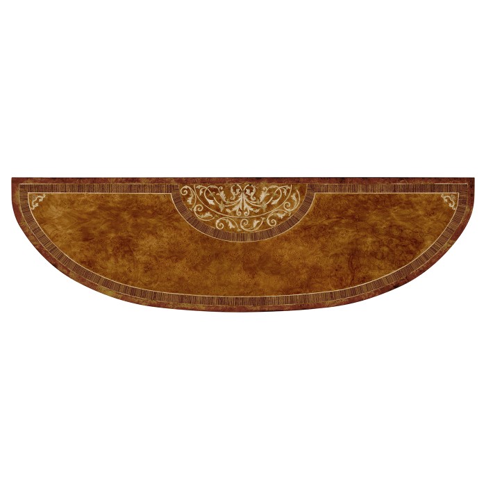 Burl and mother of pearl inlaid demilune console