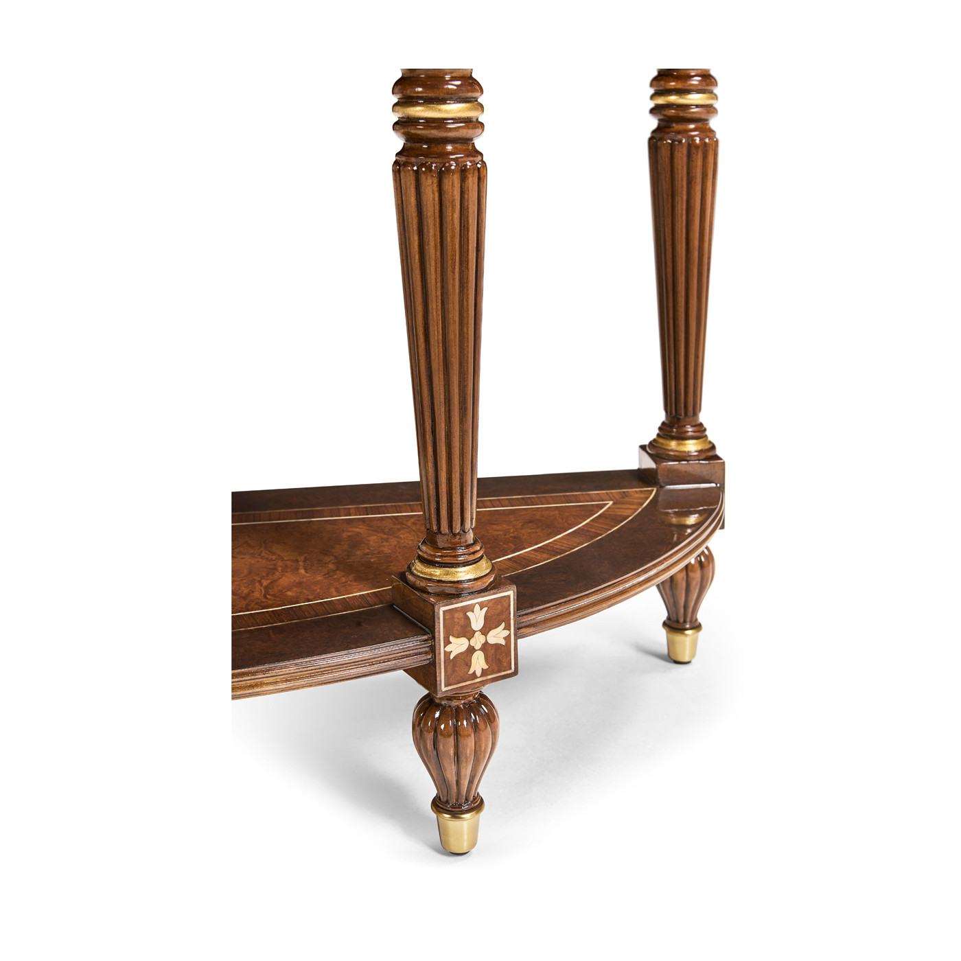 Burl and mother of pearl inlaid demilune console