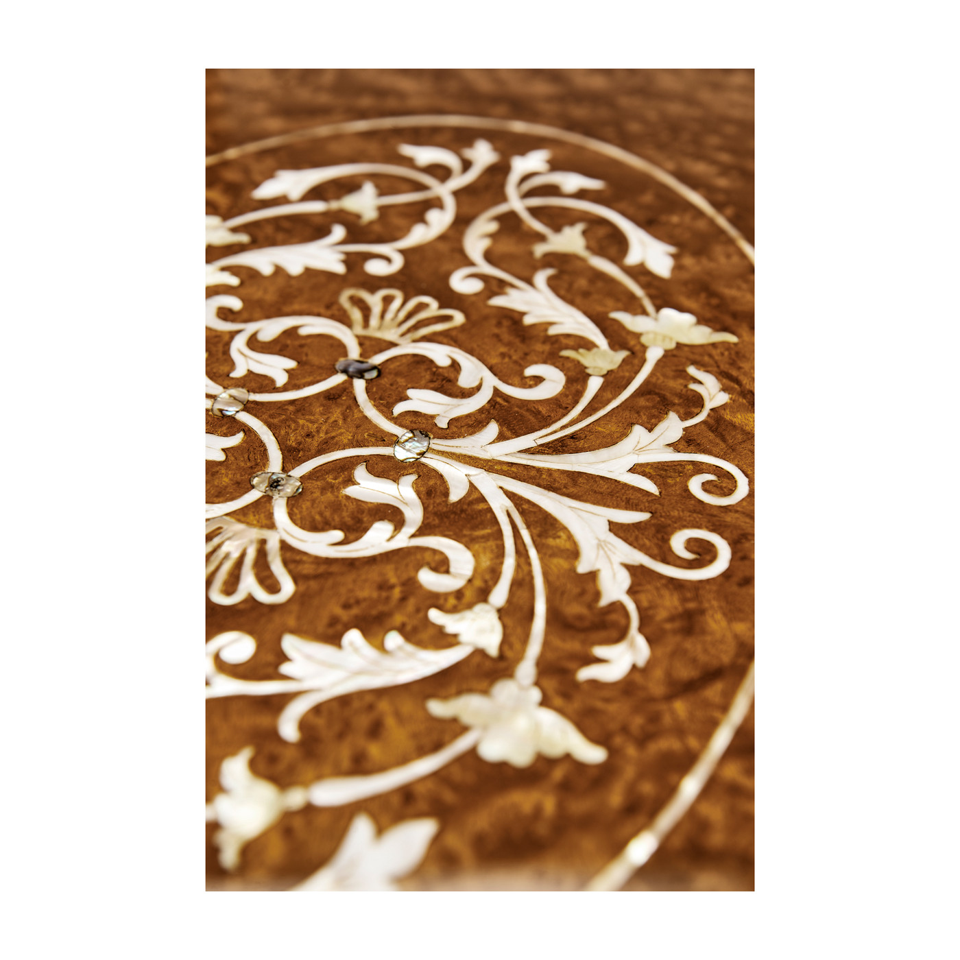 Burl & mother of pearl console