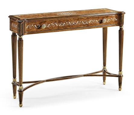 Burl & mother of pearl console