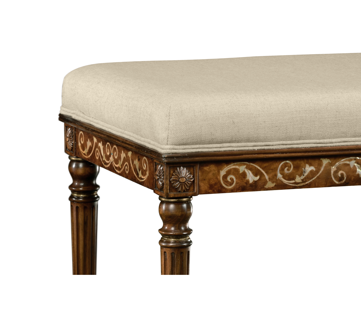 Burl & Mother of Pearl Upholstered Bench