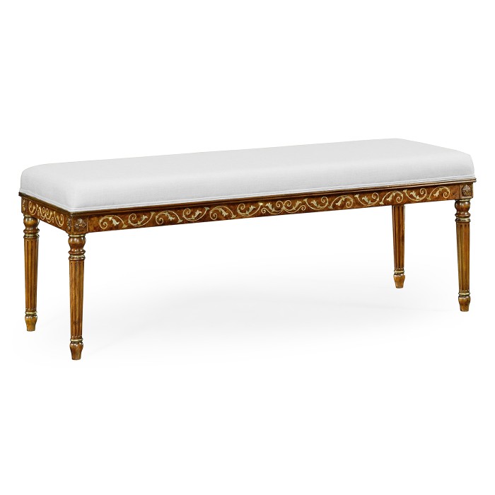 Burl & Mother of Pearl Upholstered Bench