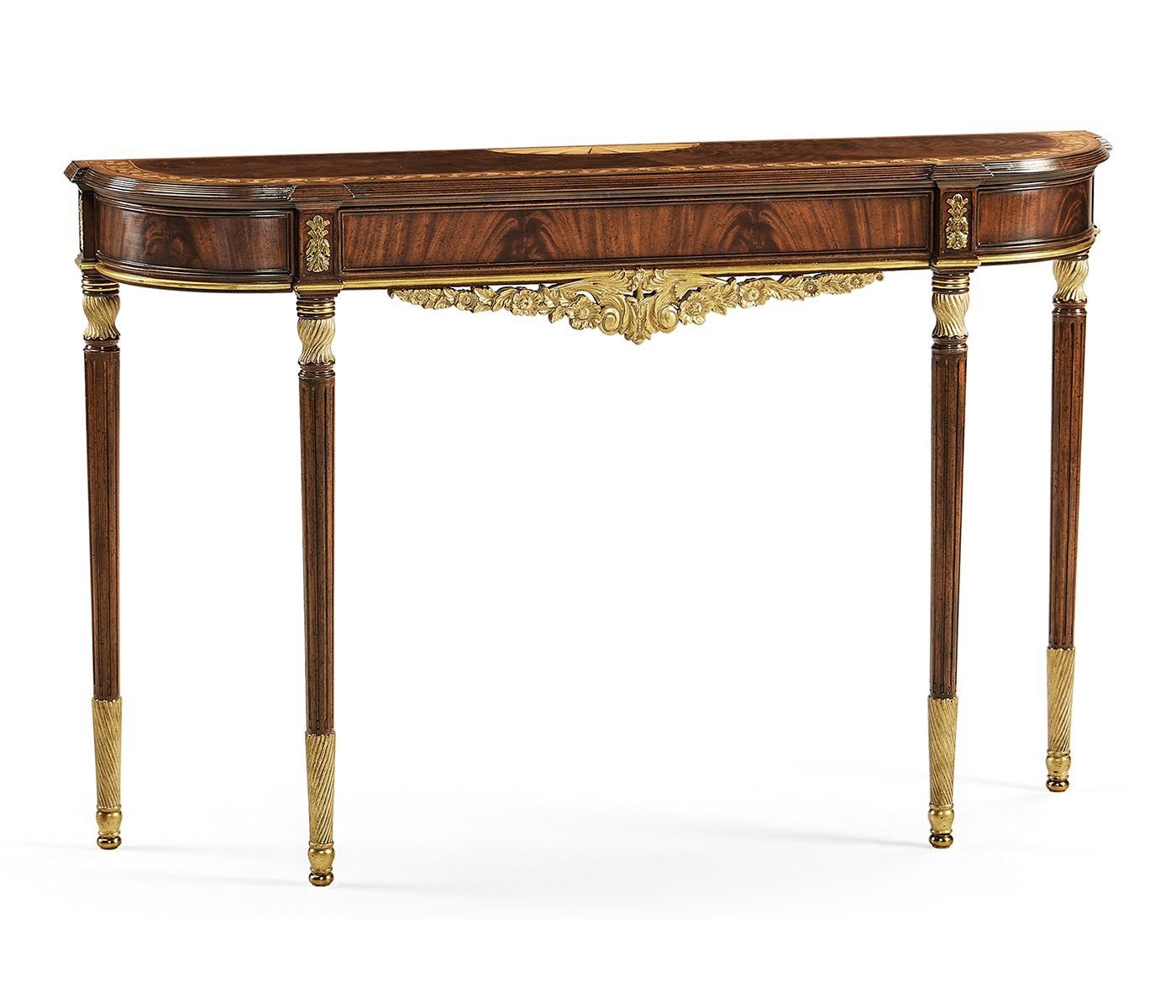Louis IV style narrow mahogany & gilded console