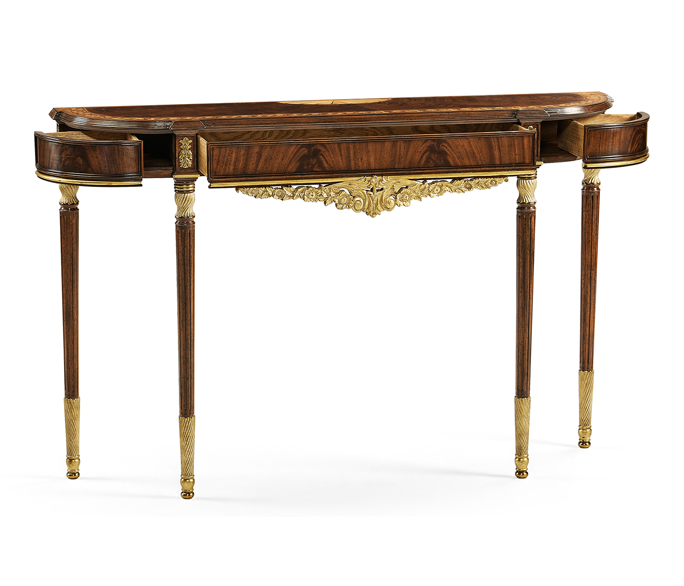 Louis IV style narrow mahogany & gilded console