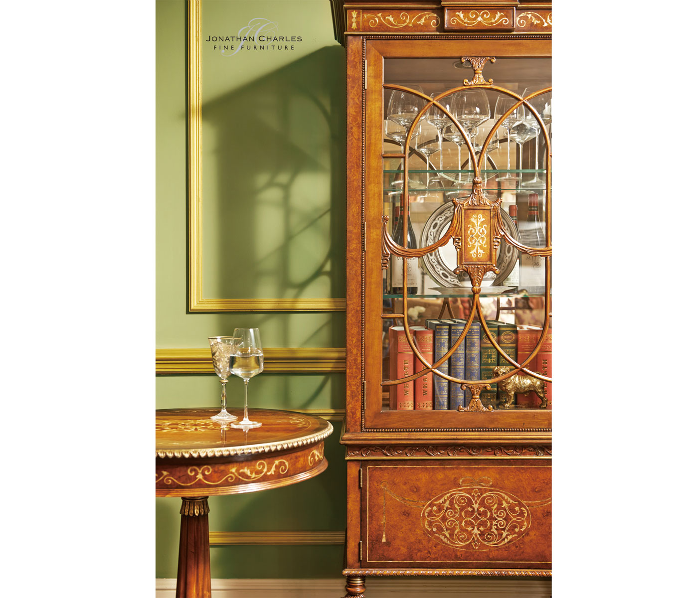 Left Opening Burl & Mother of Pearl Display Cabinet