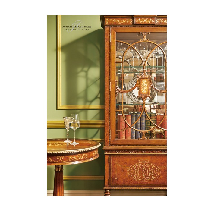 Left Opening Burl & Mother of Pearl Display Cabinet