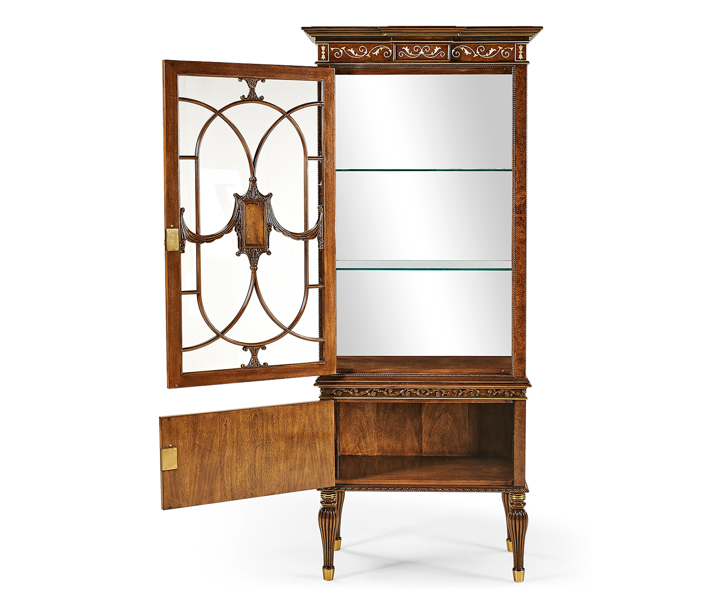 Left Opening Burl & Mother of Pearl Display Cabinet