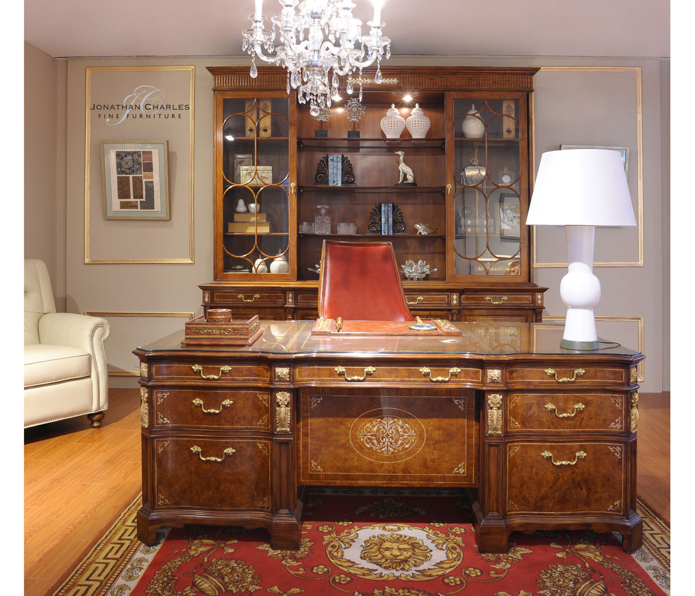Burl & Mother of Pearl Faux Partners Desk