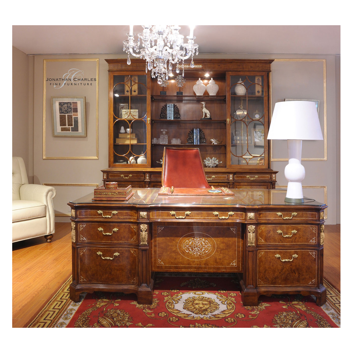 Burl & Mother of Pearl Faux Partners Desk