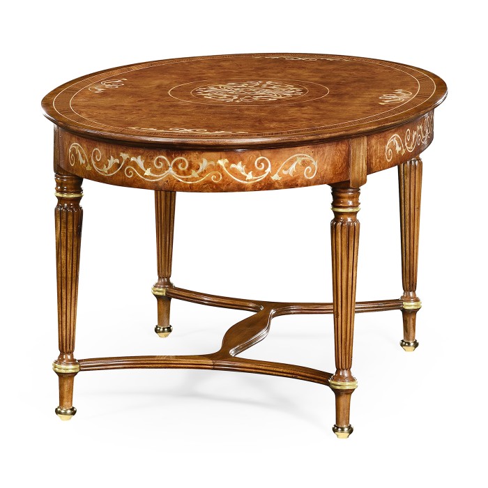 Burl & Mother of Pearl Oval Coffee Table
