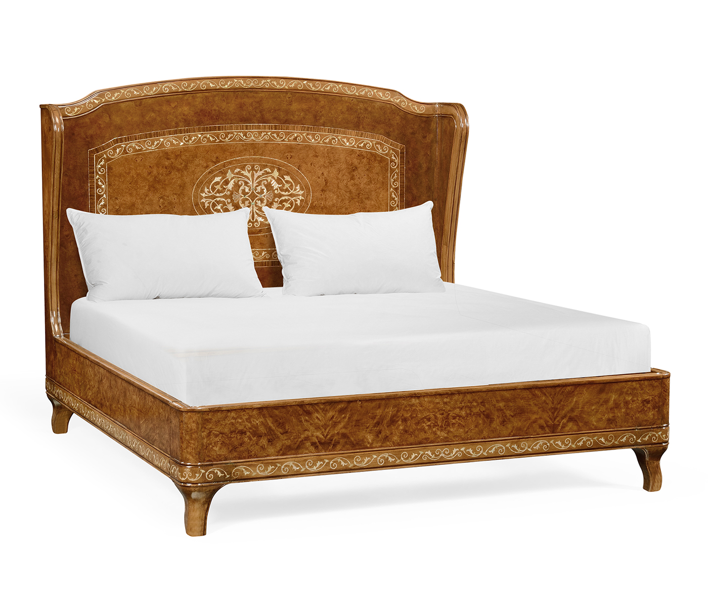 Louis XV Style Burl Walnut & Mother Of Pearl UK King Bed