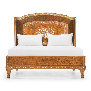 Louis XV Style Burl Walnut & Mother Of Pearl UK Queen Bed